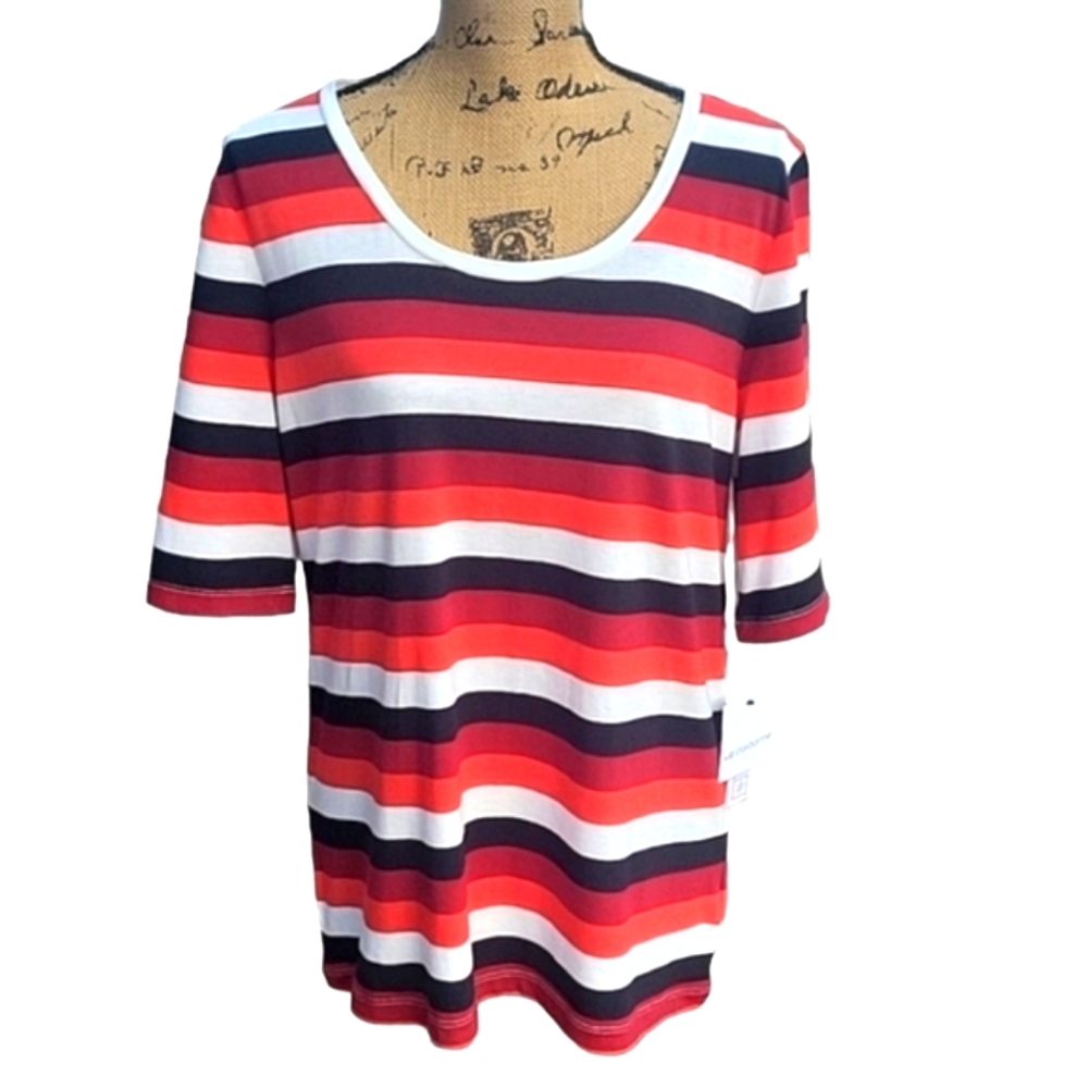 NEW - NWT Liz Claiborne Multi-Colored Cotton Blend Striped Top